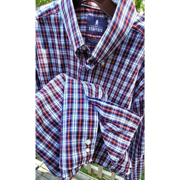 Stafford Men’s 15 1/2 32/33 Travel Easy Care Plaid Dress Long Sleeve Button Down - Picture 4 of 4